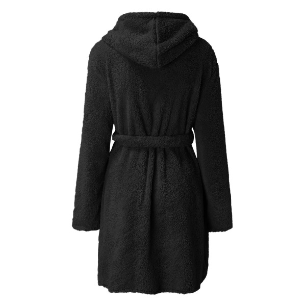 Naisten Huppari Fleece-aamutakki, Lyhyt Plus-aamutakit, Pehmeä Lämmin Spa-aamutakki Black M