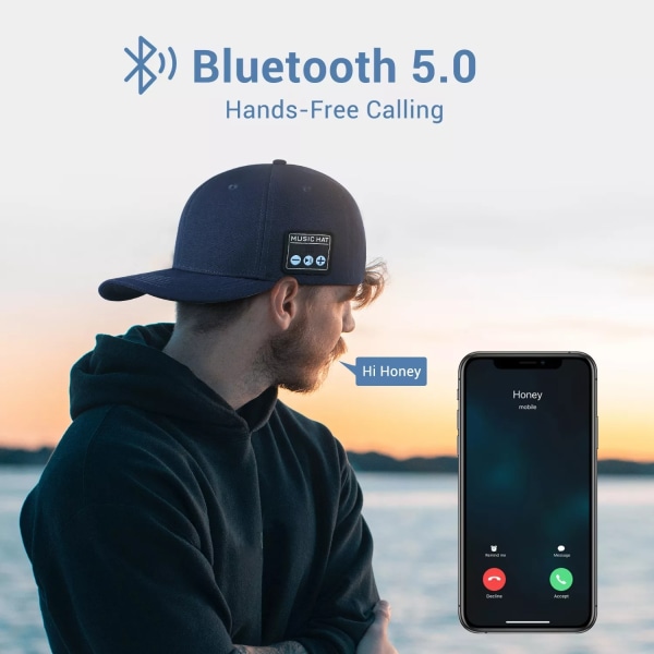 Mössa med Bluetooth högtalare Justerbar Bluetooth hatt Navy blue