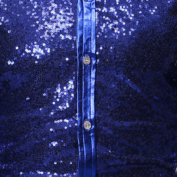 Menn Sequin Langarmet Skjorte Metallisk 61s Skjorte Knappeskjorte Blue L
