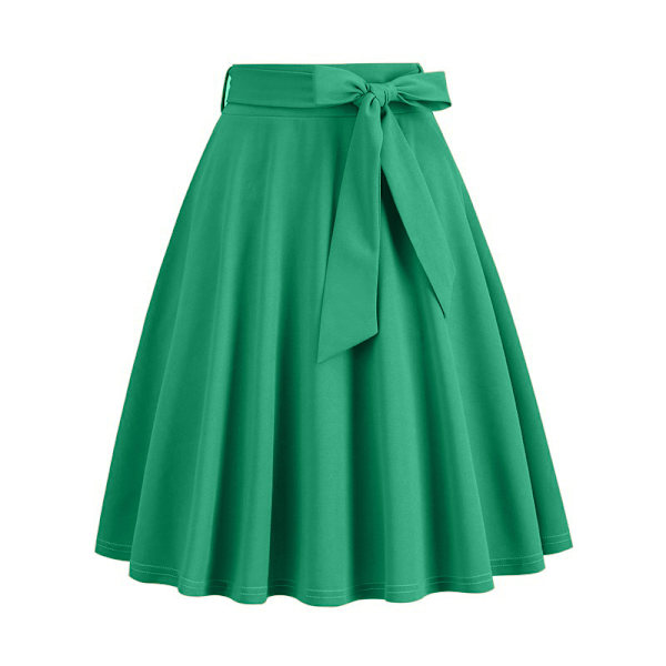 Dame Skjørt med Høy Midje, A-Linje, Lommer, Skater, Flared Midi Green M