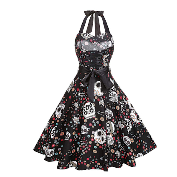 Retro Polka Dot SkullDress för Halloween för kvinnor XL