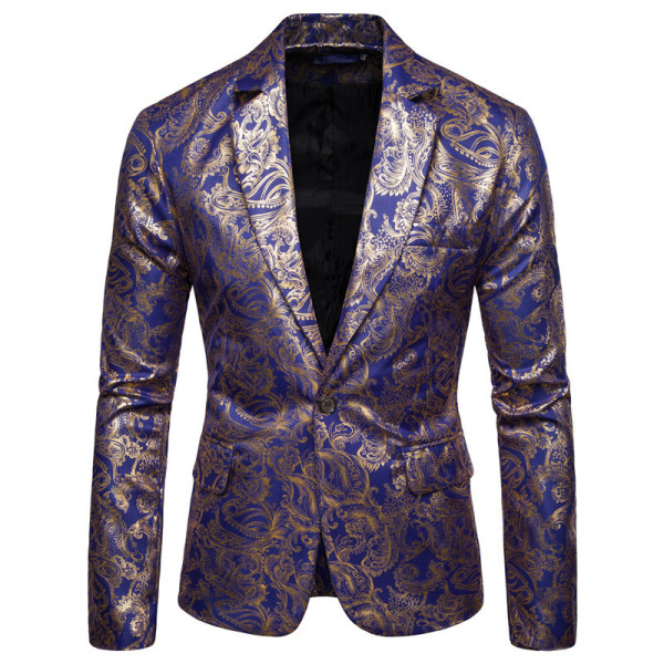 Herr One Button Paisley Tuxedo Jackor Slim Fit Blazers Jacka blue L