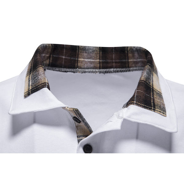 Mænds Langærmet Plaid Patchwork Lapel Casual Skjorte White M
