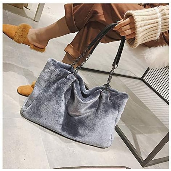 Konstgjord Päls Handväska Tote Bag för Kvinnor 45*18CM