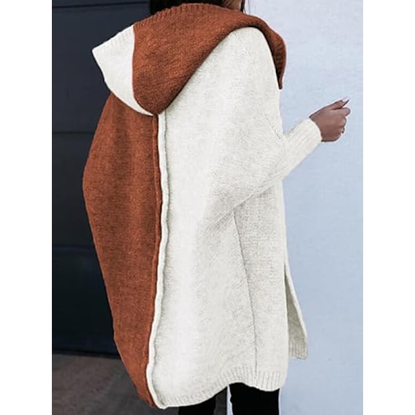 Kvinnor Öppen Fram Cardigan Tröja med Luva Långärmad Stickad Brown XL