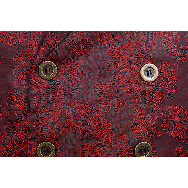 Herrar Gotisk Steampunk Dubbelknäppt Väst Jacquard Brokad Väst Ärmlös Frack Red M