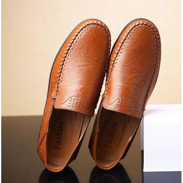 Mænds Casual Læder Fashion Slip-on Sko Brown 41