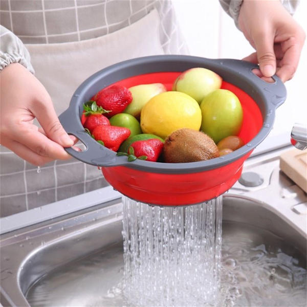 2-pack Hopfällbara Sil & Vikbara Sil i Silikon - Köksdrop Funnel red S