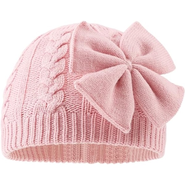 Jente Vinter Varmt Strikket Sløyfe Beanie Hatt Pink