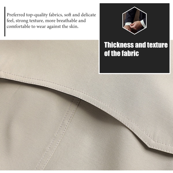 Mænds Slim Fit Dobbeltbrystet Bæltet Vindjakke Khaki XL