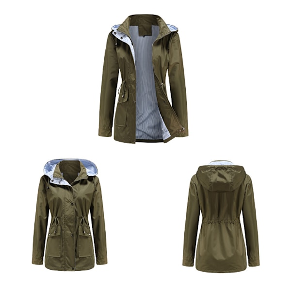 Regnjacka med lång huva för kvinnor utomhus vindjacka dark green XL