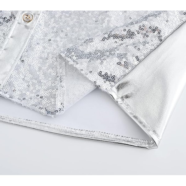 Menn Sequin Langarmet Skjorte Metallisk 64s Skjorte Knappeskjorte Silver M
