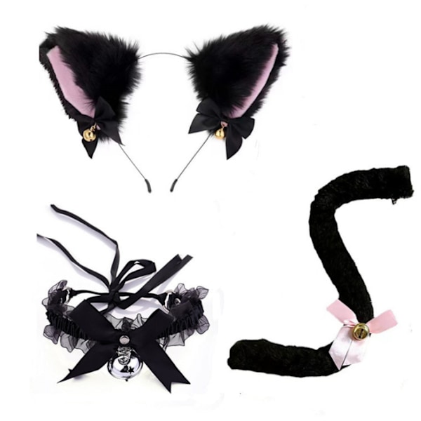 Cat Ear Pannband Bowtie Tail Cat Cosplay Set style2