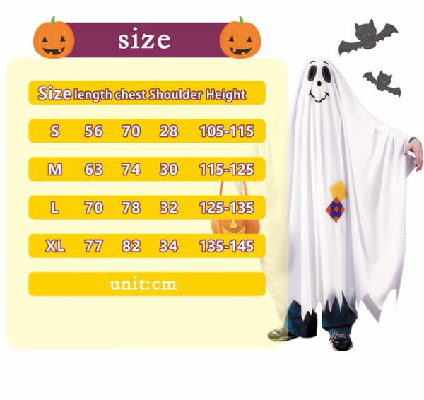 Cospaly Halloween Spooky Cloak Barnkostym gratis pumpapåse White S