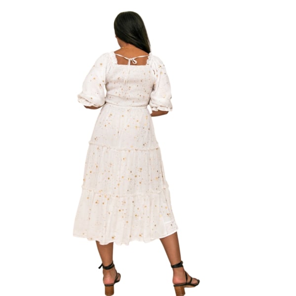 Kvinners Temperament Midje-Slimming Søt Blomsterkjole White XL