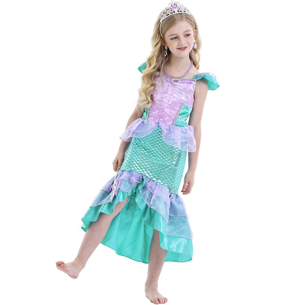 Sjöjungfrukostym för flickor, barn, prinsessa, festkläder, cosplay-outfit 110cm