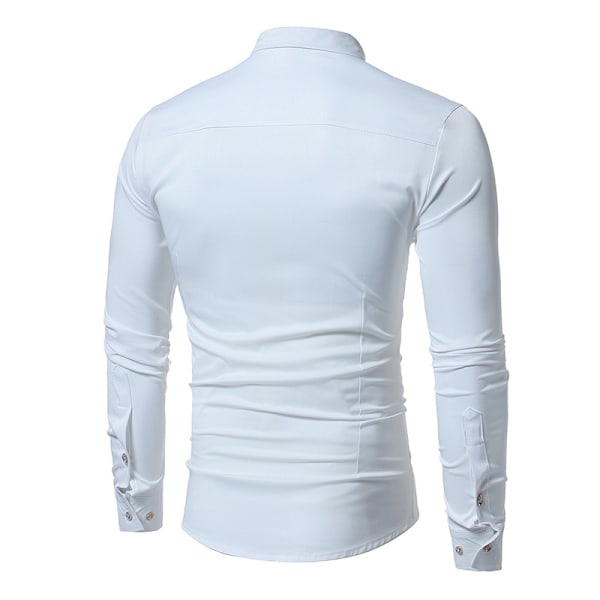 Menn's Smokingjakke Skjorte Formell Kleskjorte Plisserte Langærmet Knappeskjorte White XL