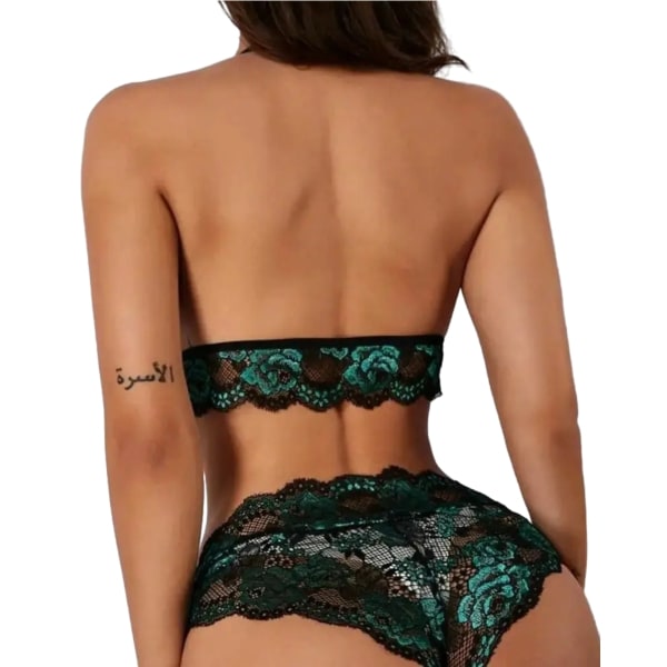 Sexig Lingerie Set för Kvinnor, 2-delad Spetsbh och Trosset GREEN M