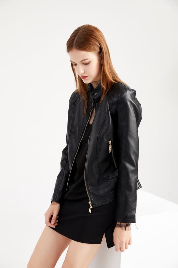 Damkonstläder Kort Casual Slim Jacka Black M