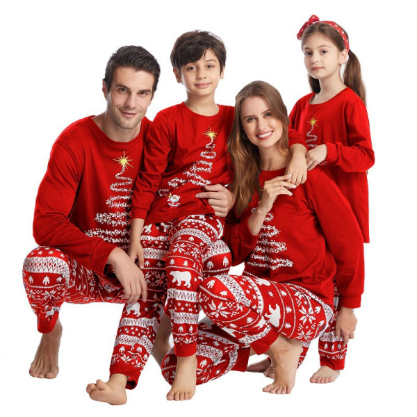 Julepyjamas til familien, matchende julepyjamassett for familien Red Mom 2XL