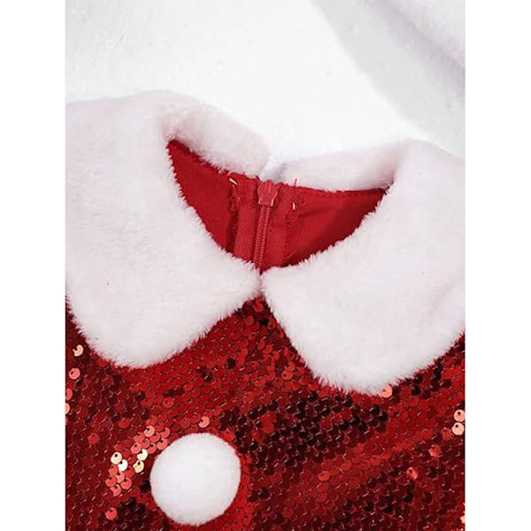 Julekjole for jenter med paljetter, Santa-kostyme, julekostyme, cosplay-kjole 140cm