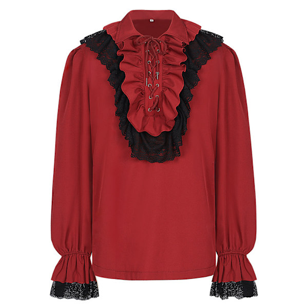 Herre Pirat Skjorte Flæse Renaissance Victorian Vampire Poet Skjorter Red L