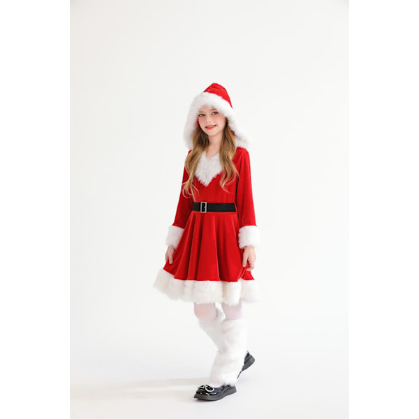 Flickor Mrs. Santa Claus Kostym Röd Klänning Juldräkter 130cm
