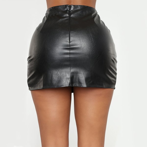 Basic, hög midja, konstläder Bodycon Mini Pencil Kjol för kvinnor black M