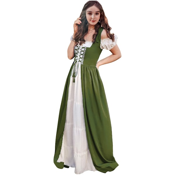 Medeltida Damkostym Renässans Spets Kostym Cosplay Överklänning Light Green L/XL