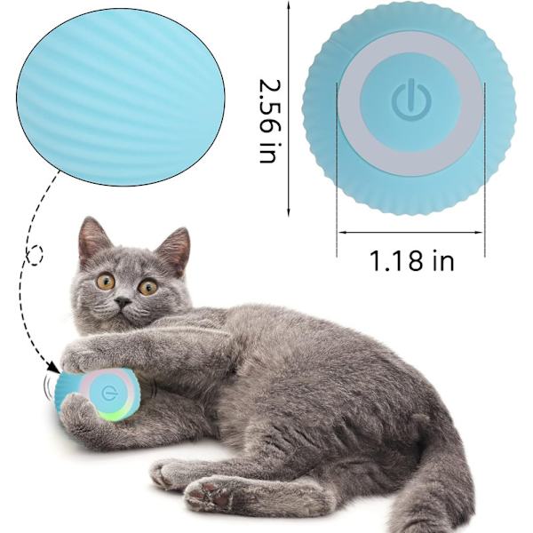 Interaktiv kattboll, automatisk 360° självroterande rullande boll Blue