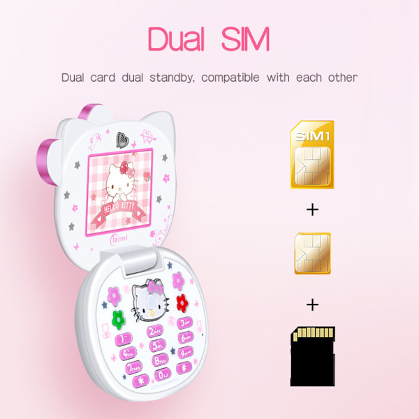 Barnens Hello Kitty Mobiltelefon, Barnens Tangentbord, Vikbar Telefon Pink