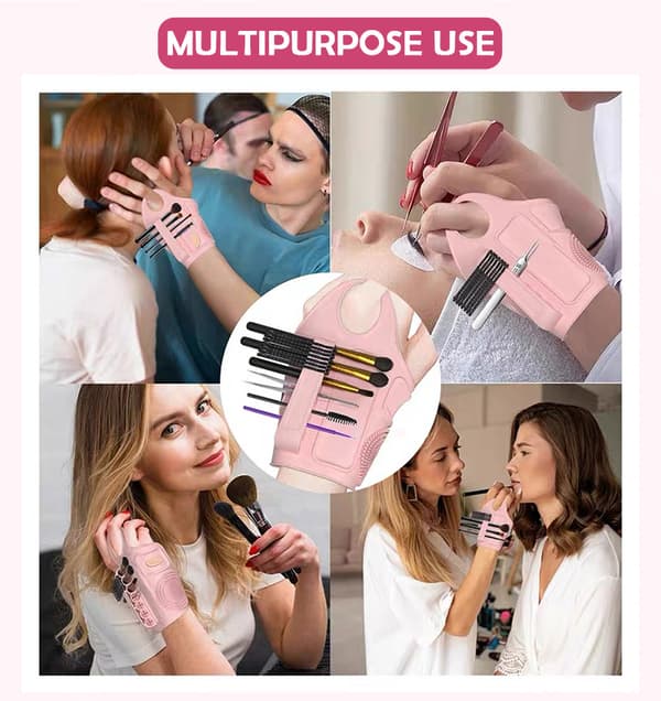 Makeup Blandingspalette Håndledsrem, Foldbar Makeupbørste Opbevaringspalette Pink