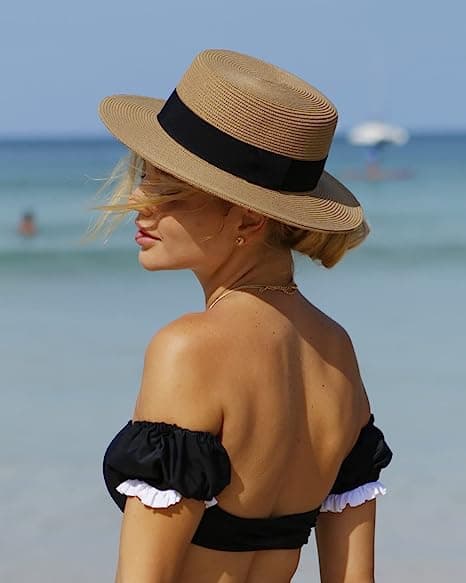 Kvinnor Bred Brätte Straw Panama Sun Hat Khaki