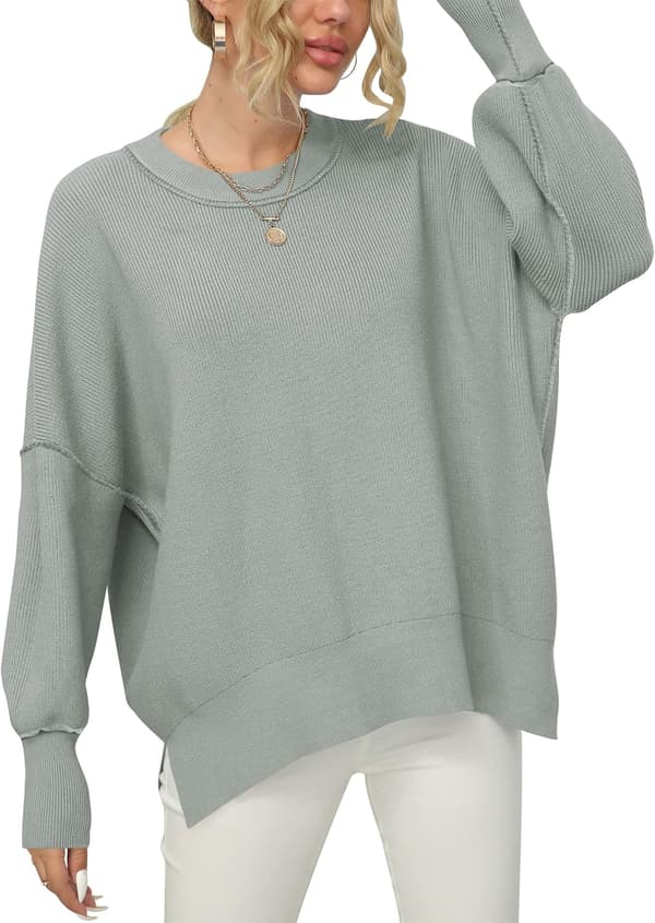 Dame Rundhals Trøje med Batwing Ærmer Grey M