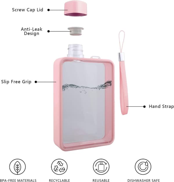 A5 Vattenflaska Kantin Flask Platt Bärbar Resmugg pink