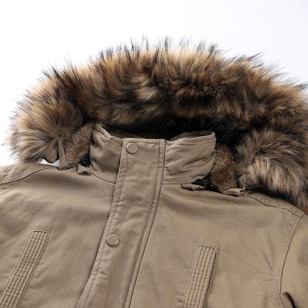 Men's Winter Thicken Cotton Jacka Varm kappa med avtagbar huva khaki XL