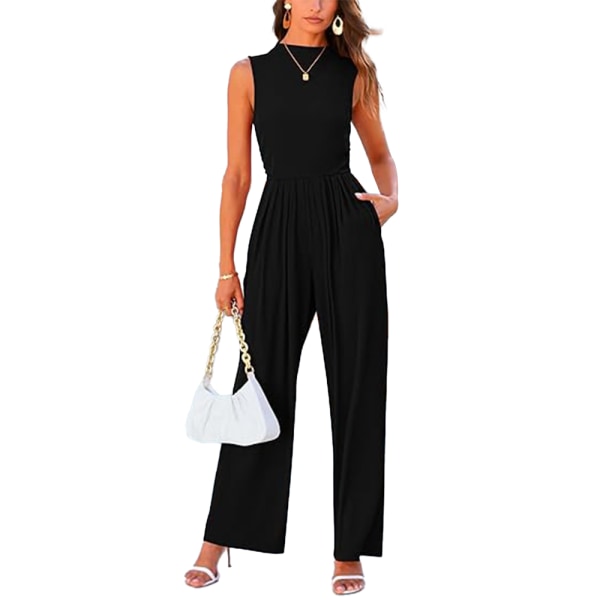 Sommarjumpsuit för kvinnor, elegant och avslappnad, endelskläder, ärmlös black L