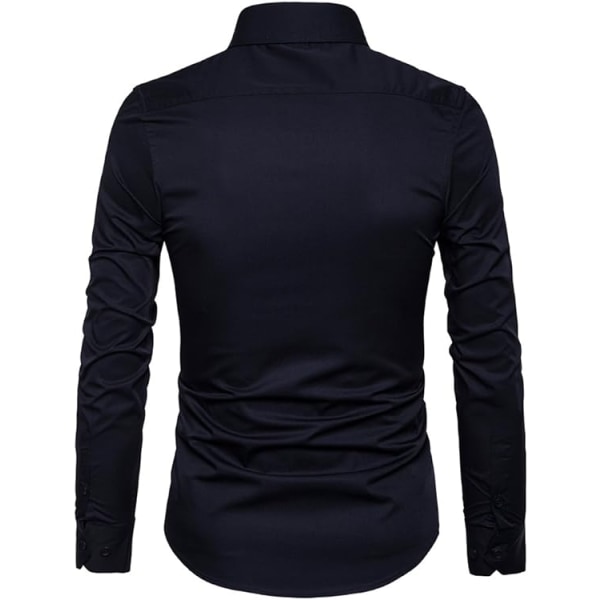 Mænds Slim Cotton Langærmet Knappet Skjorte Black L