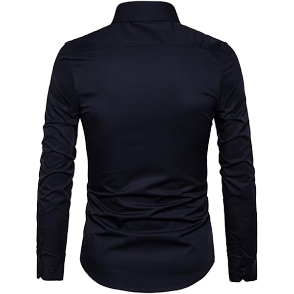 Miesten Slim Cotton Pitkähihainen Napit-Paita Black M