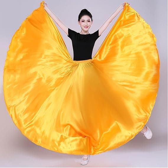 Dam Satin Full Cirkel Ankellång Swing Lång Kjol Magdansdräkt Gold 85cm
