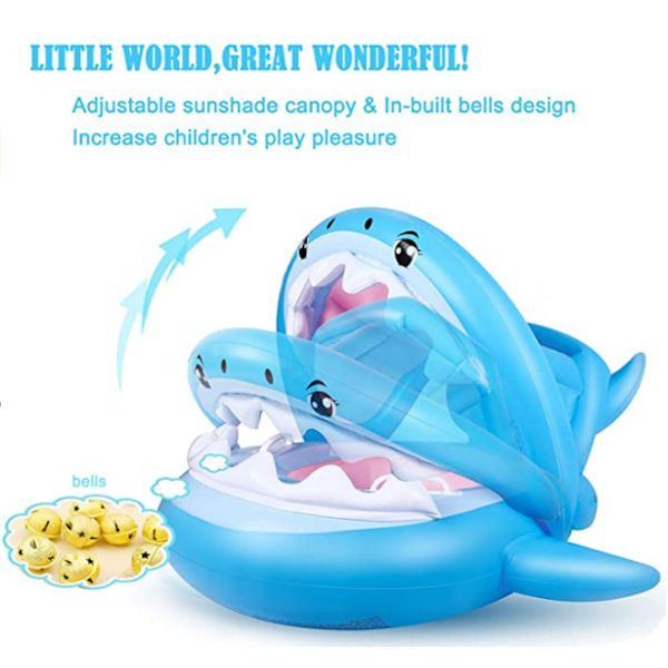 Baby Pool Float Uppblåsbar Shark Simflot med kapell blue
