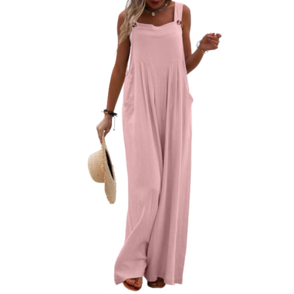 Overaller för kvinnor Loose Fit Summer Wide Leg Jumpsuits Pink L