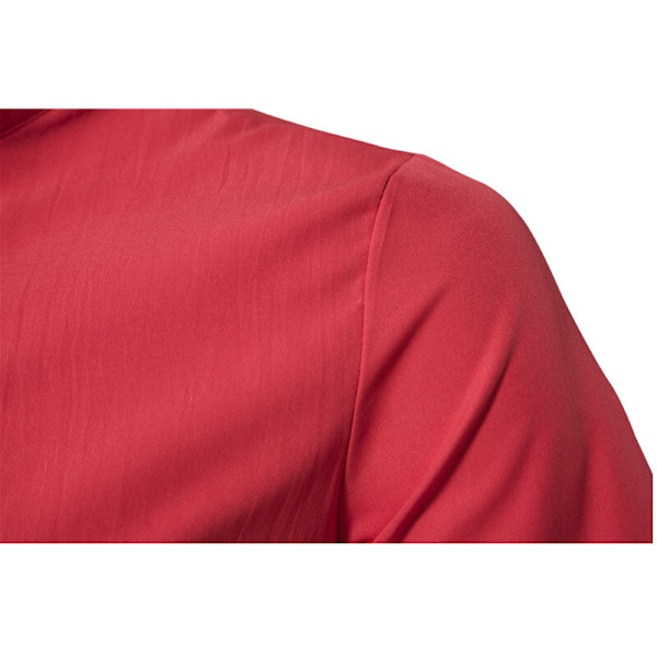 Herr T-shirt med Kort Ärm, Stående Krage, Enfärgad Red XXL