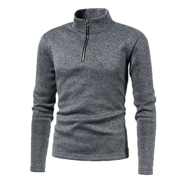 Herrar Tröja Placket Zip Solid Färg Mocka Halsjacka Dark gray S