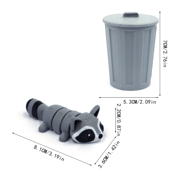 Artikulerad Fidget Tvättbjörn med Soptunna 3D-Printad Rörlig Tvättbjörn
