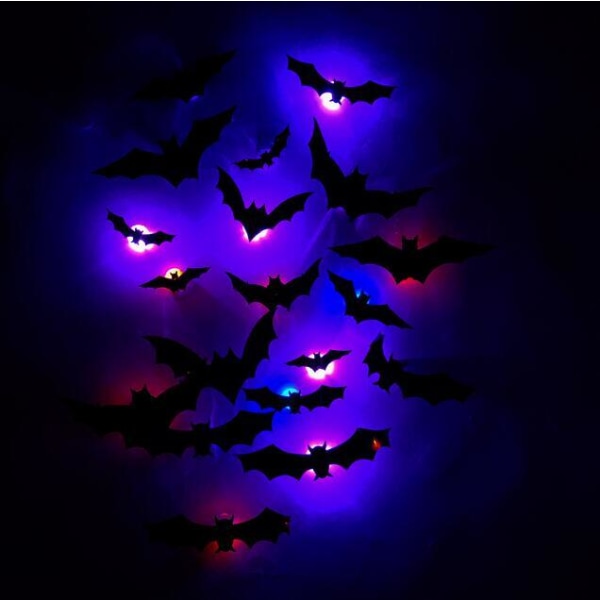 Halloween LED-vilkkuvat lepakkoseinätarra 24PCS