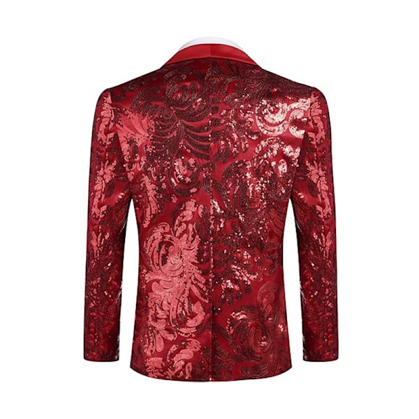 Mænds Sequin Blazer Glimtende Glitterjakke Skinnende Blomsterjakke Red S