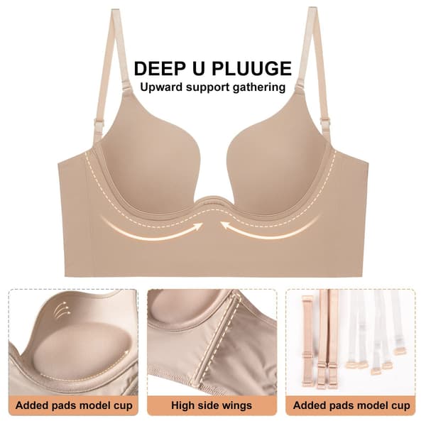 BH for kvinner med lav rygg, dyp U-bh Beige M