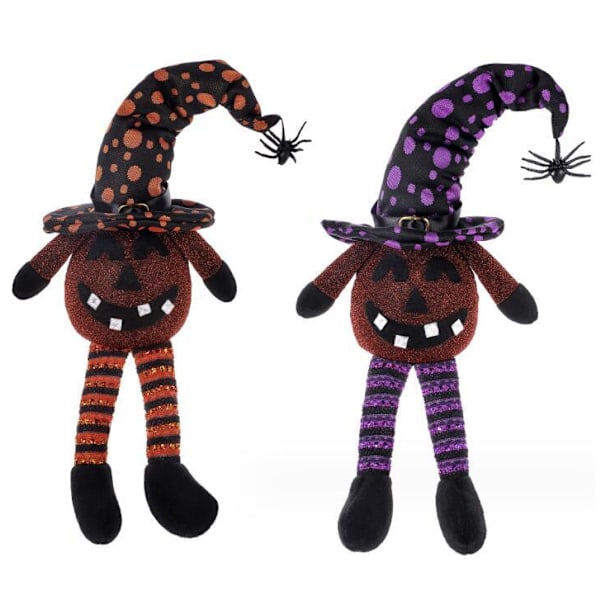 Halloween-kääpiö LED-valolla, hohtava hämähäkkielf-koriste Orange