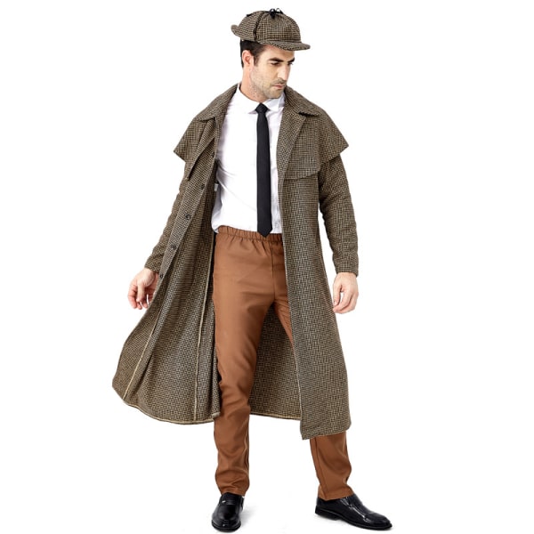 Herre-detektivkostyme Houndstooth Sleuth-antrekk med hatt M